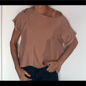 Seasatin cropped silk top camel color, size S